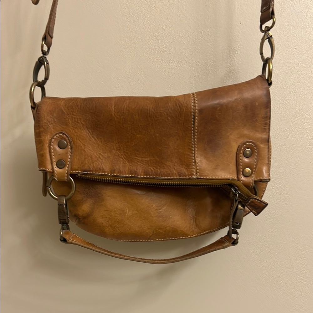 Bed Stu Brown Leather Crossbody Bag with Distressed Finish